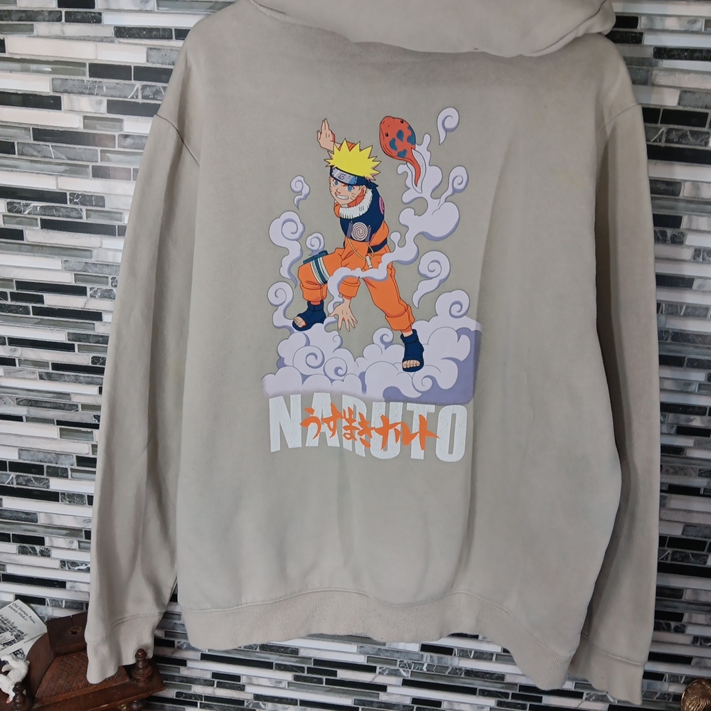 Naruto Graphic Hoodie Beige XXL Unisex Anime' Comfort Baggy